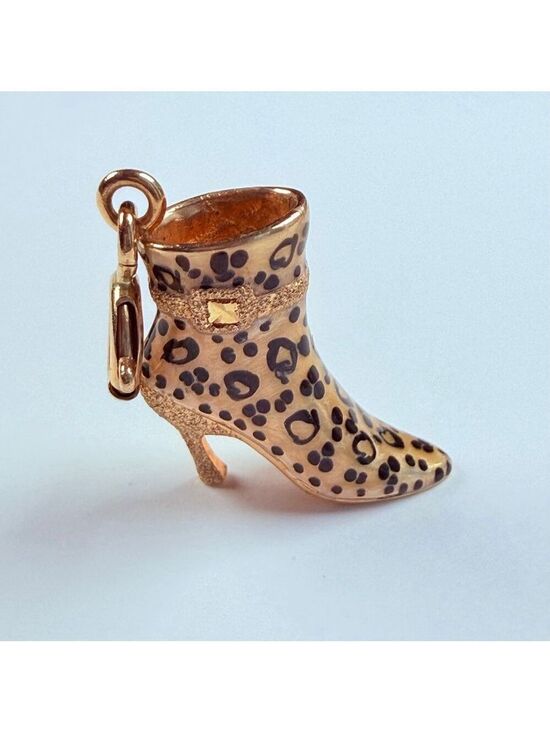 Jewelry - 14K Solid Yellow Gold Stuller Enamel Leopard High Heel Shoe VTG Charm Pendant